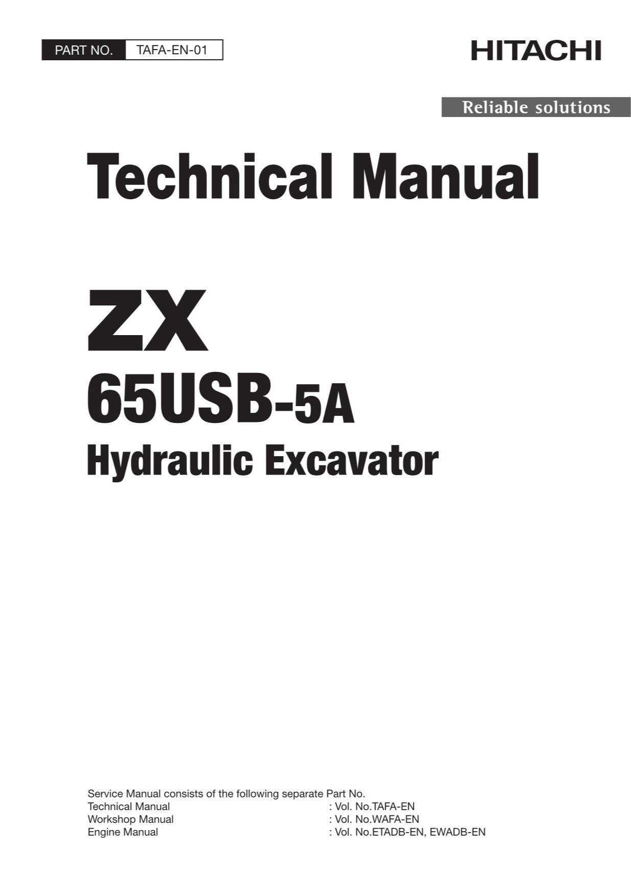 Hitachi ZX65USB-5A Excavator Service Manual with Schemes TAFA-EN-01