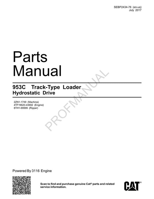 Catalogue de pièces détachées pour chargeuse à chenilles Caterpillar Cat 953C SEBP2434