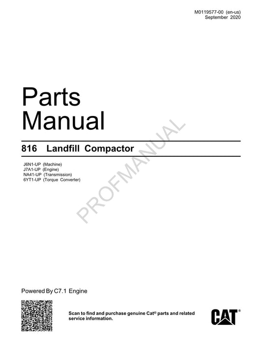 Caterpillar Cat 816 Landfill Compactor Parts Catalog Manual M0119577