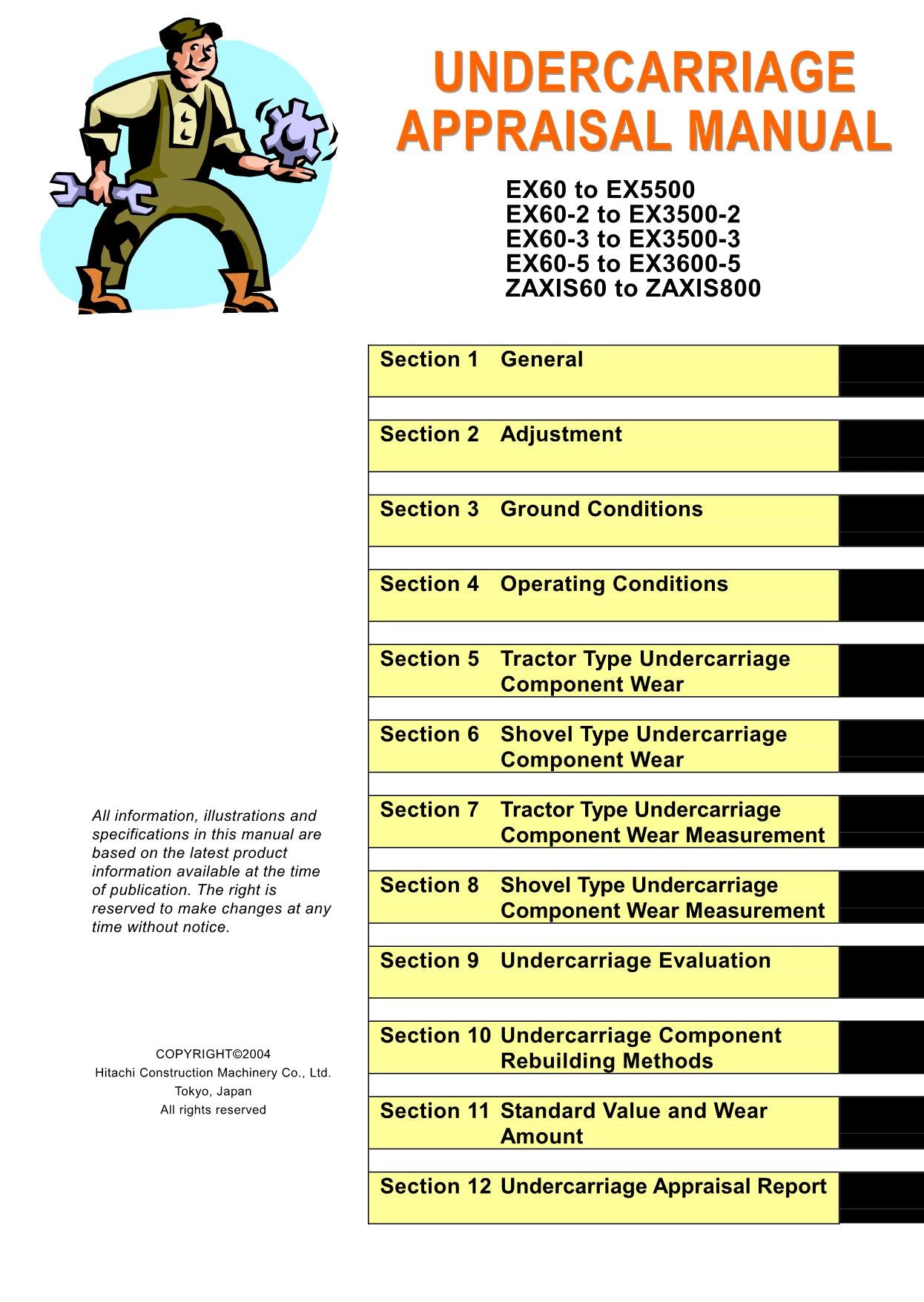 Hitachi EX60 to EX5500 EX60-2 to EX3500-2 UNDERCARRIAGE Excavator Service manual