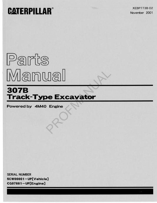 Manuel du catalogue des pièces détachées pour excavatrice à chenilles Caterpillar 307B CG07881-Up 5CW1-Up