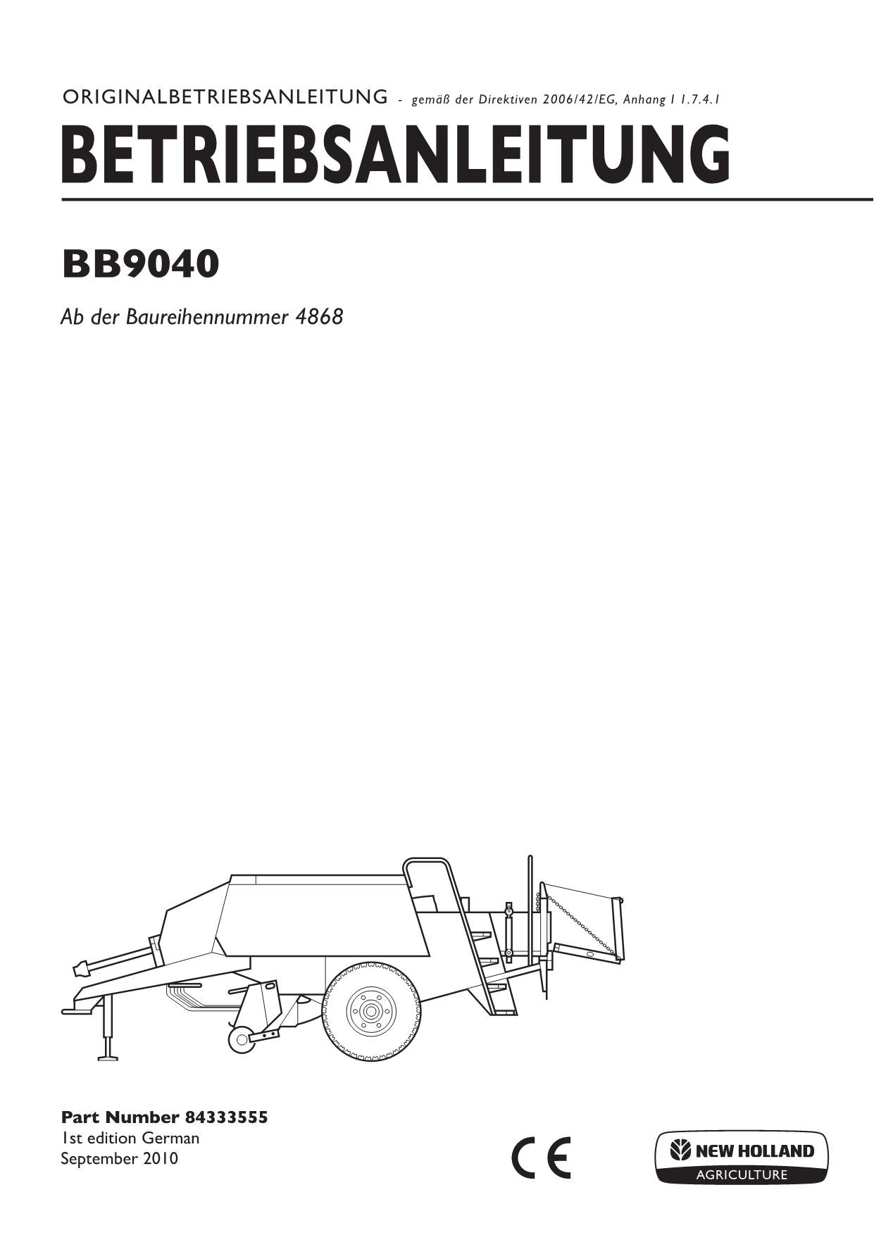 New Holland BB9040 Quaderballenpresse Betriebsanleitung