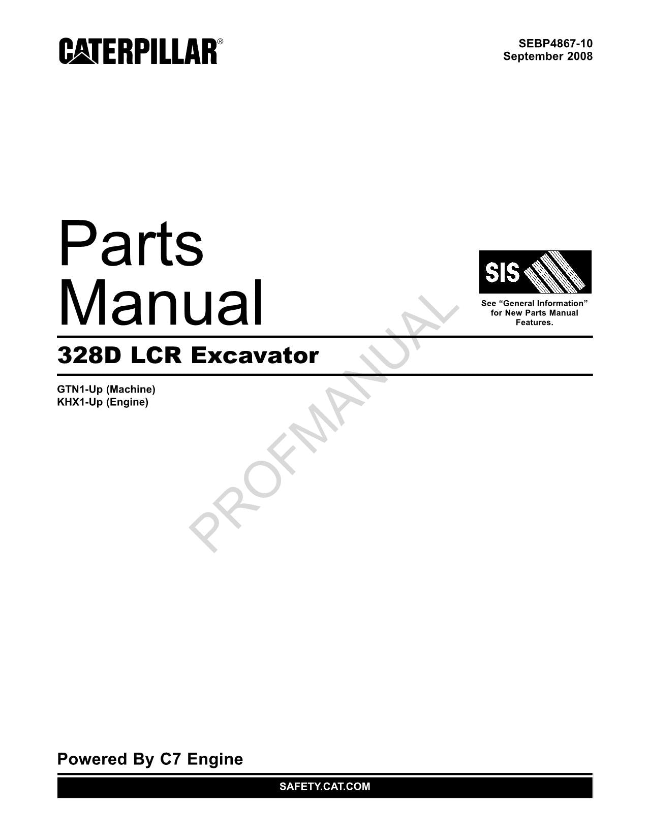 Caterpillar Cat 328D LCR Excavator Parts Catalog Manual ser GTN1-Up KHX1-Up