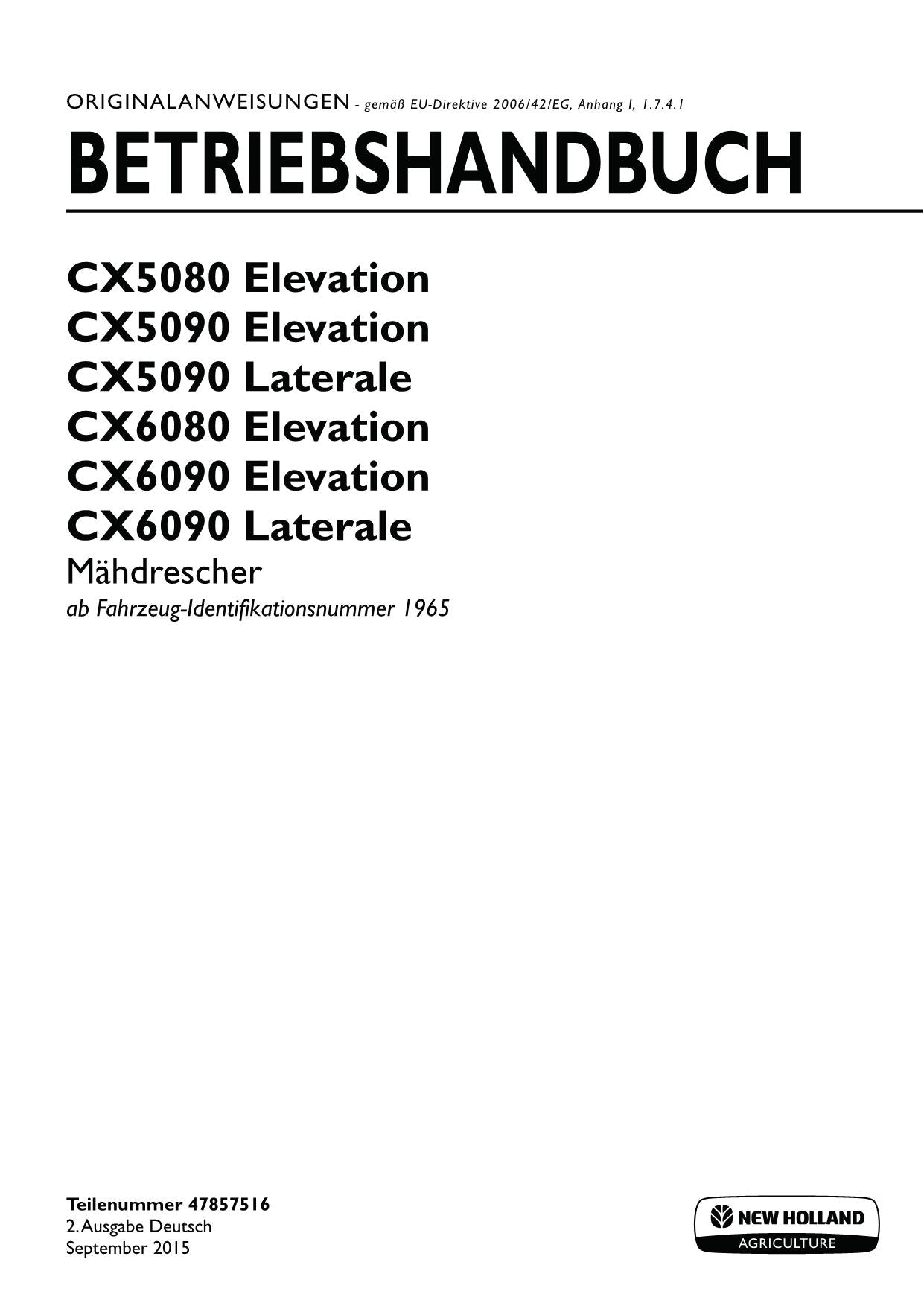 New Holland CX5080 CX6080 CX5090 CX6090 Elevation Manuel d'utilisation 1965