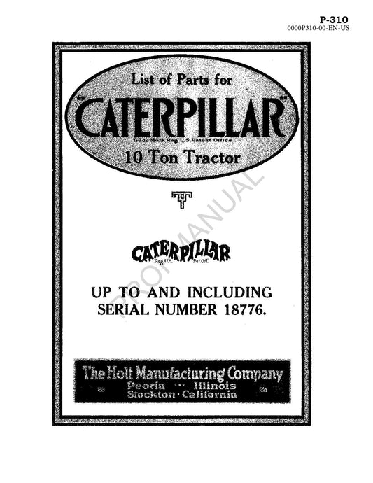 Caterpillar Cat 10 Ton Tractor Parts Catalog Manual ser 1-18776