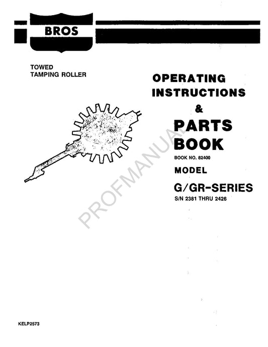 Caterpillar Cat Bros G-GR Series Towed Tamping Roller Parts Catalog Manual