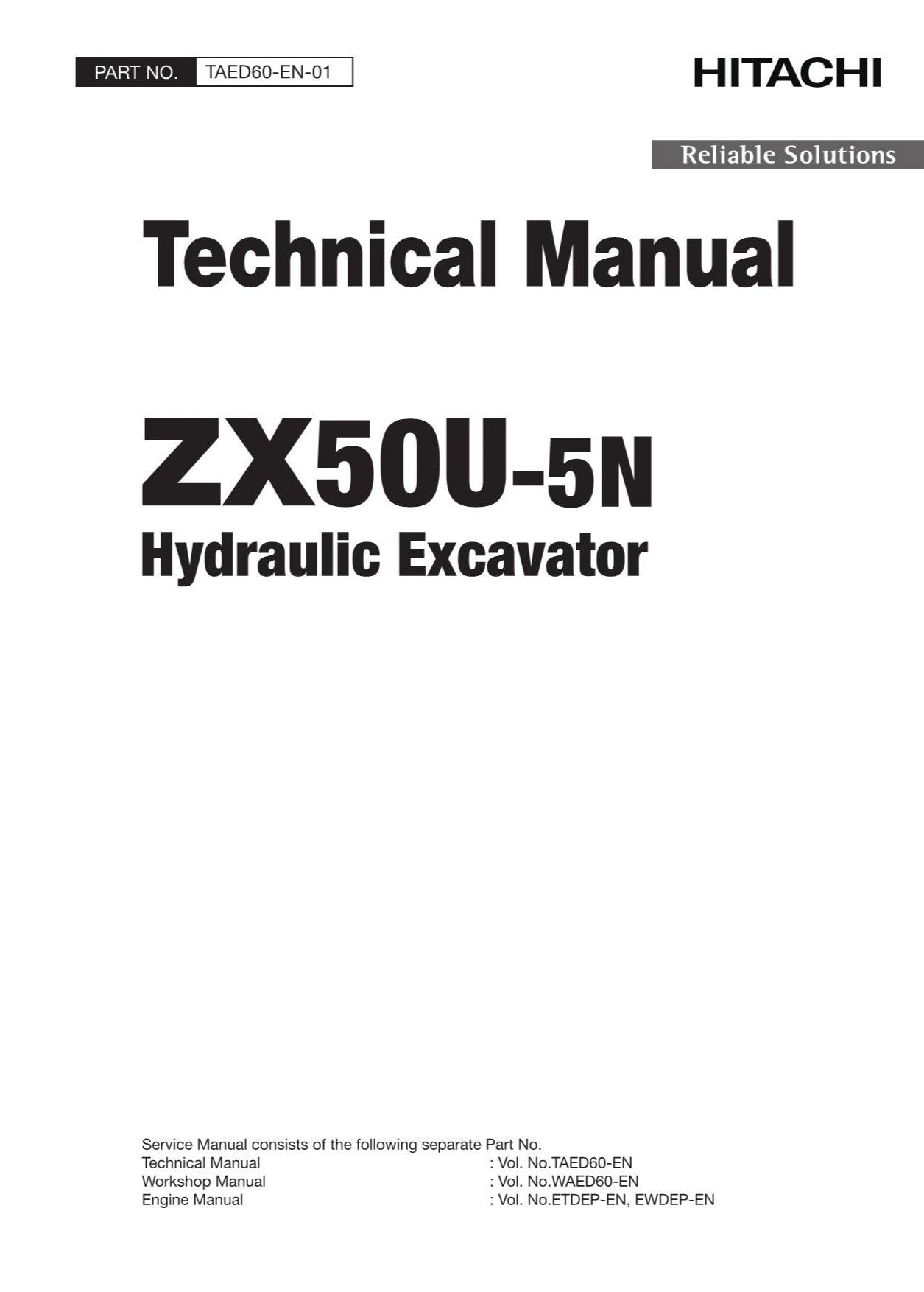 Hitachi ZX50U-5N Excavator Service Manual with Schemes TAED60-EN-01