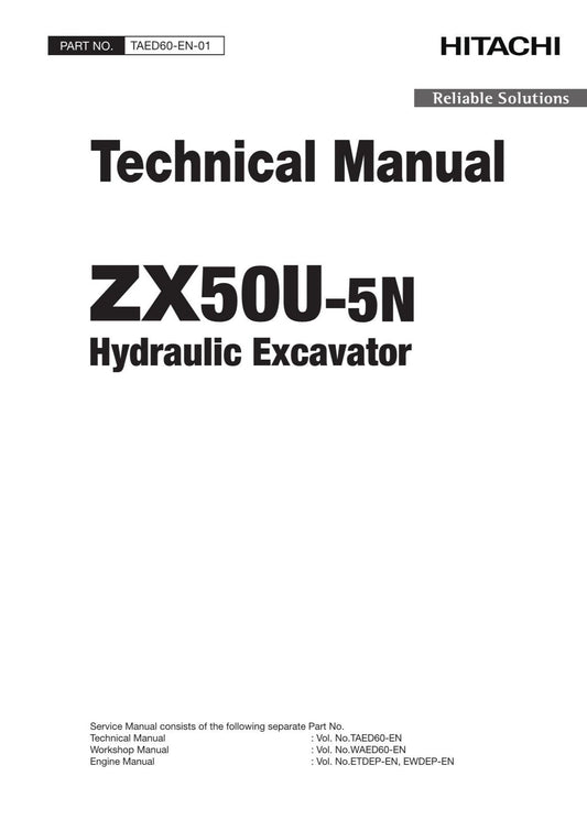 Hitachi ZX50U-5N Excavator Service Manual with Schemes TAED60-EN-01