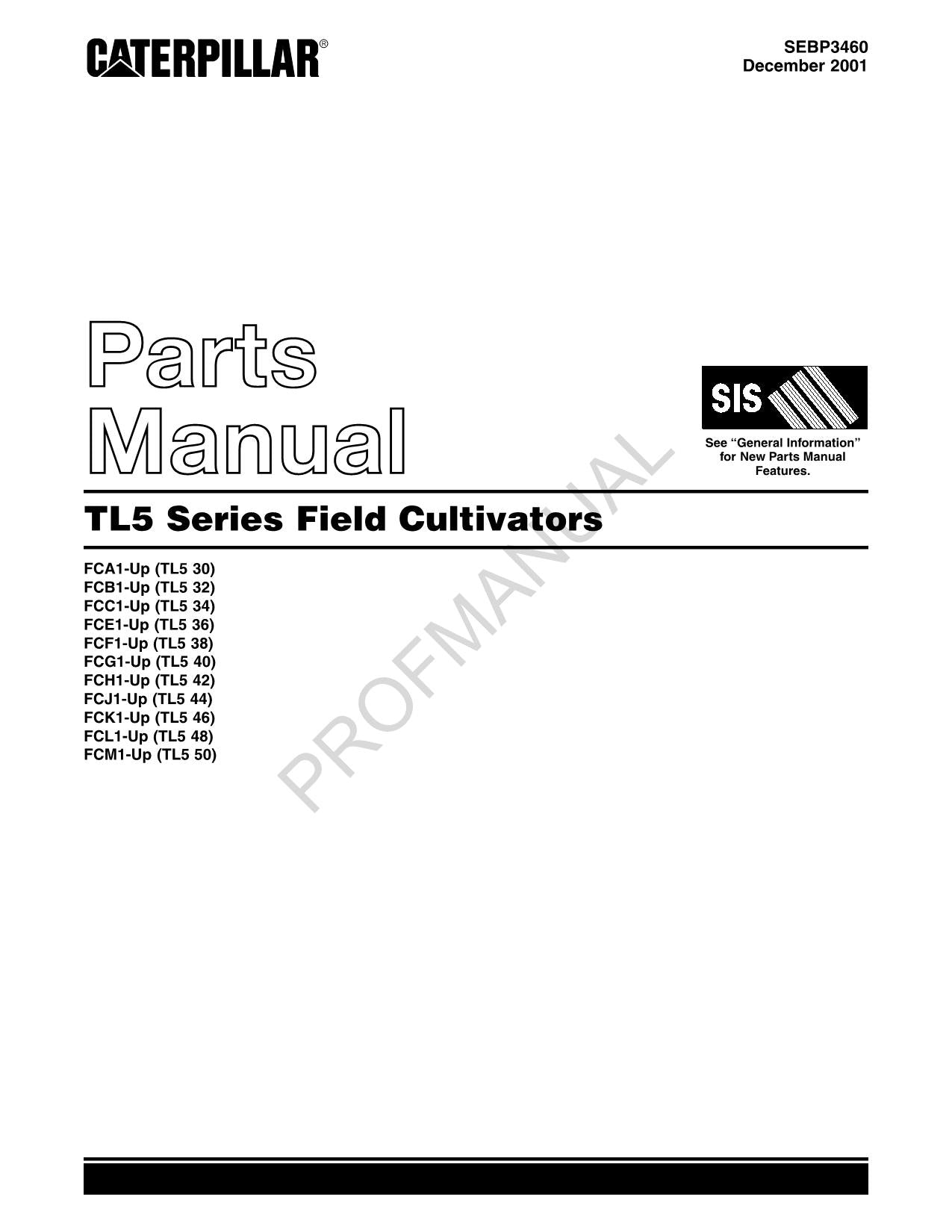 Caterpillar Cat TL5 Series Field Cultivators Parts Catalog Manual