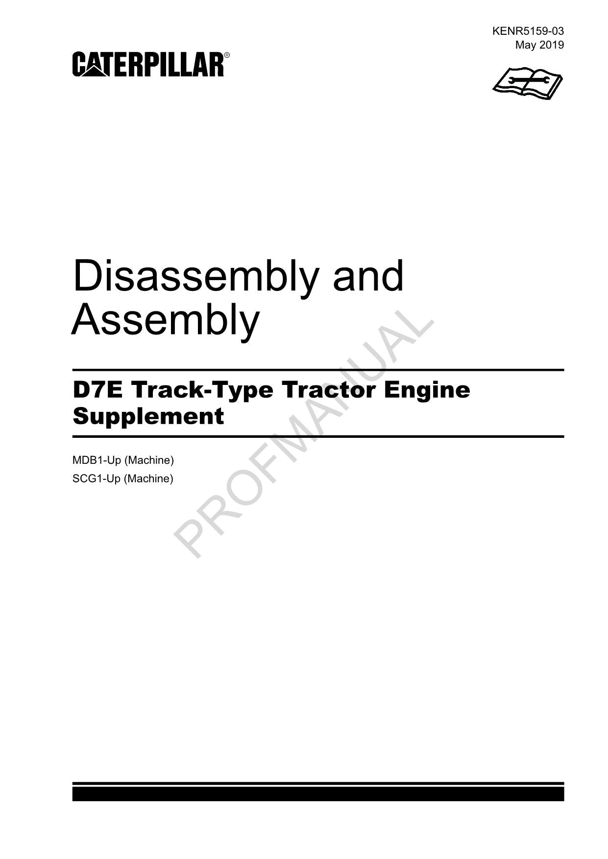 Caterpillar CAT D7E Track Tractor Engine Suppl Manual Disassembly Assem KENR5159