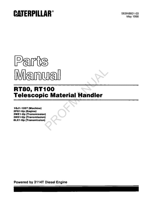 Caterpillar Cat RT80 RT100 Telescopic Material Handler Parts Catalog Manual