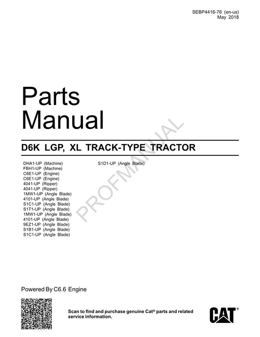 Catalogue de pièces détachées pour tracteur à chenilles Caterpillar Cat D6K LGP XL SEBP4416