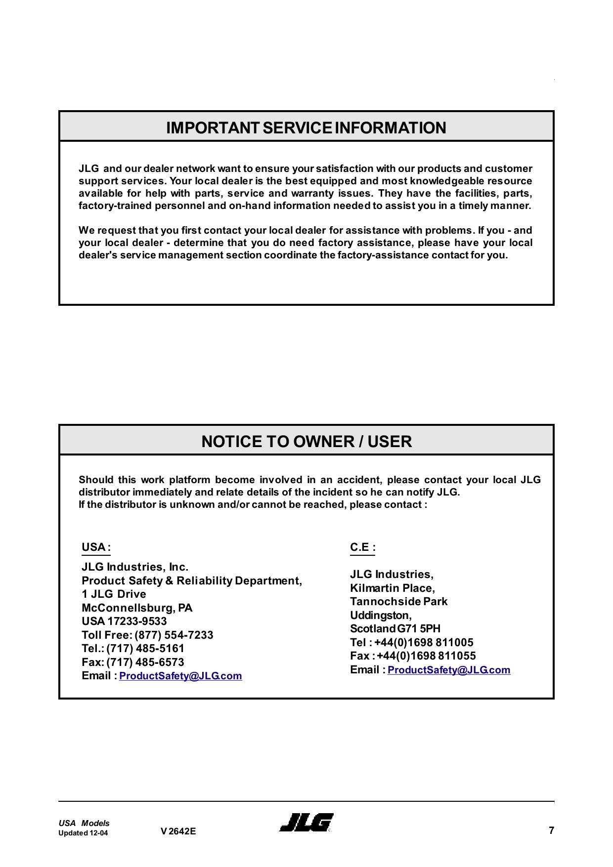 TOUCAN V2642E Vertical Lift Maintenance Operation Operators Manual