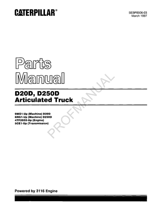 Caterpillar Cat D20D D250D Articulated Truck Parts Catalog Manual