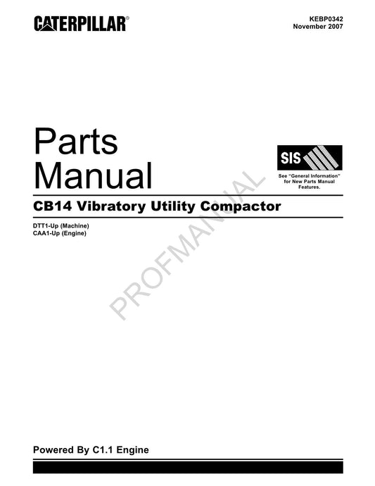 Caterpillar Cat CB14 Vibratory Utility Compactor Parts Catalog Manual