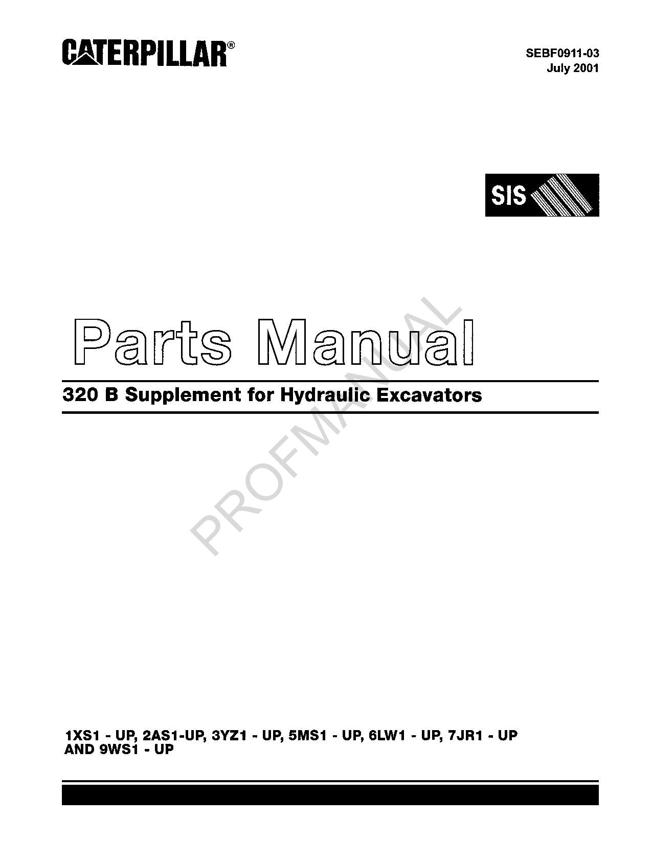 Manuel du catalogue de pièces détachées pour pelle hydraulique Caterpillar Cat 320 B