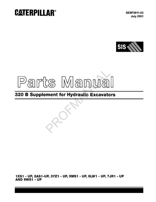 Manuel du catalogue de pièces détachées pour pelle hydraulique Caterpillar Cat 320 B