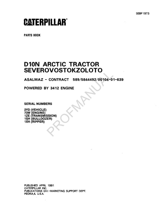 Catalogue de pièces détachées pour tracteur Caterpillar Cat D10N Arctic SEBP1973