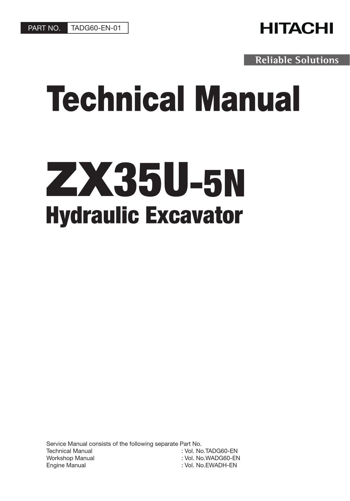 Hitachi ZX35U-5N Excavator Service Manual with Schemes TADG60-EN-01