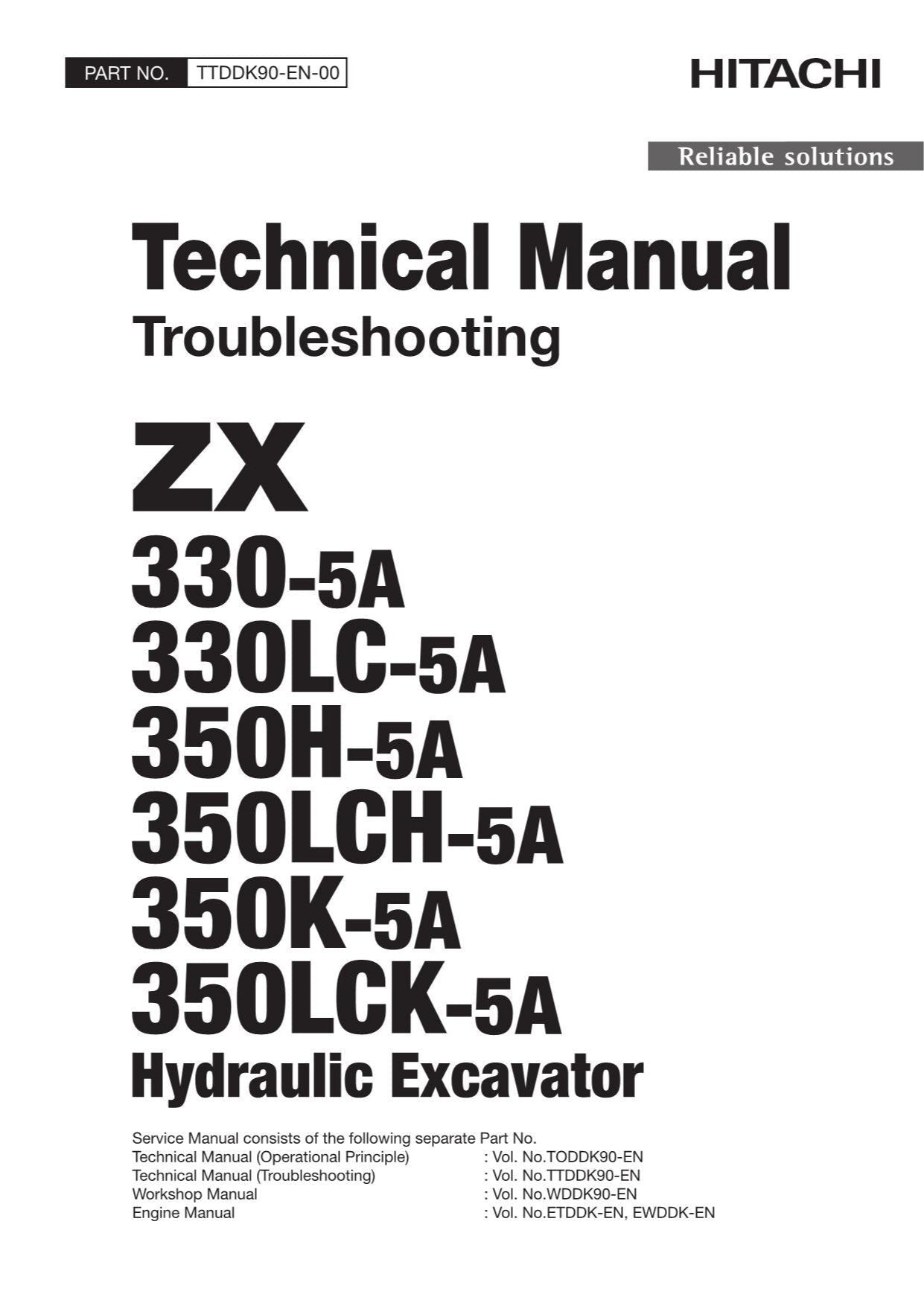 Hitachi ZX330-5A ZX330LC-5A ZX350LCK-5A Excavator Troubleshooting Service Manual