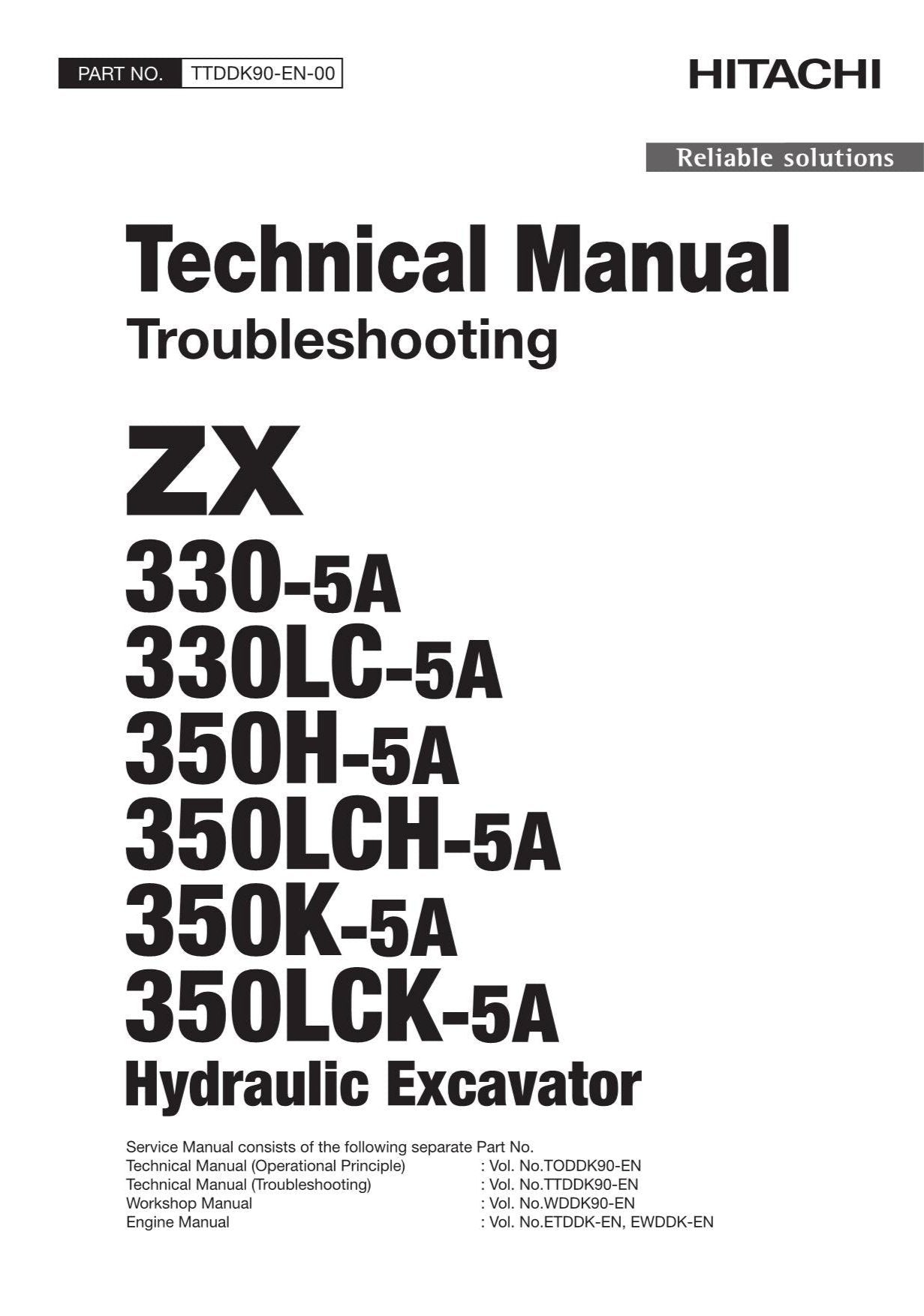 Hitachi ZX350LCH-5A ZX350K-5A ZX350H-5A Excavator Troubleshoot Service Manual