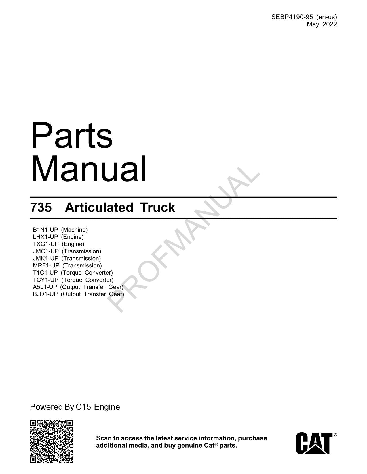 Caterpillar Cat 735 Articulated Truck Parts Catalog Manual