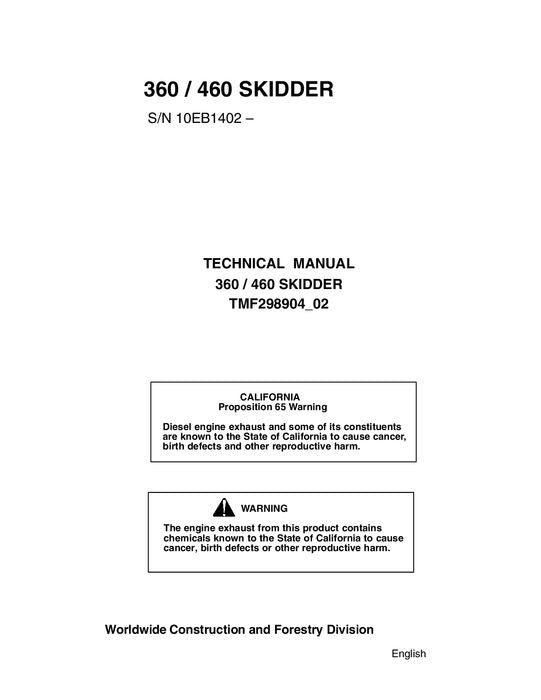 JOHN DEERE 360 460 SKIDDER SERVICE-REPARATURHANDBUCH sn 10EB1402-