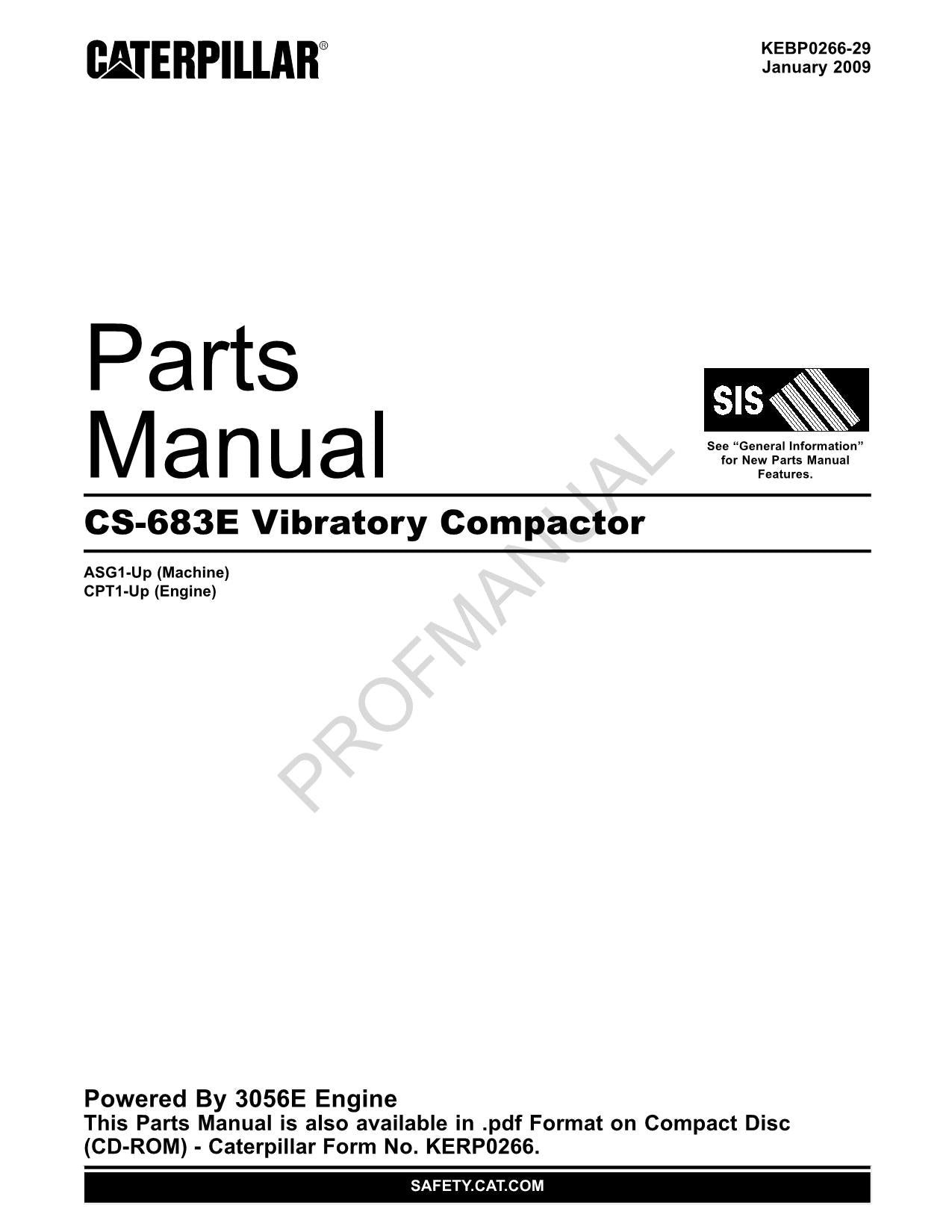 Caterpillar CS 683E Vibratory Compactor Parts Catalog Manual