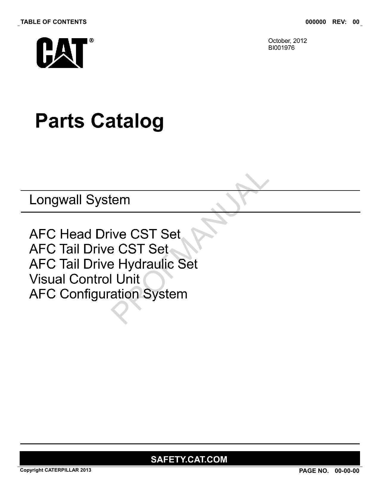 Manuel du catalogue des pièces détachées pour systèmes de longue taille souterrains Caterpillar Cat