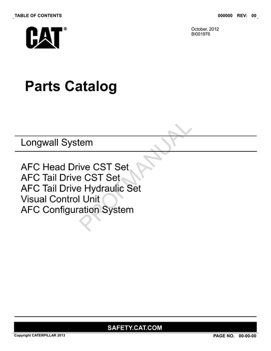 Caterpillar Cat Longwall System Underground Longwall Parts Catalog Manual