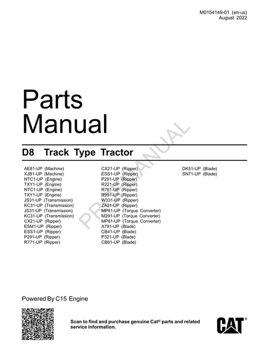 Caterpillar Cat Track Type Tractor Parts Catalog Manual M0154149