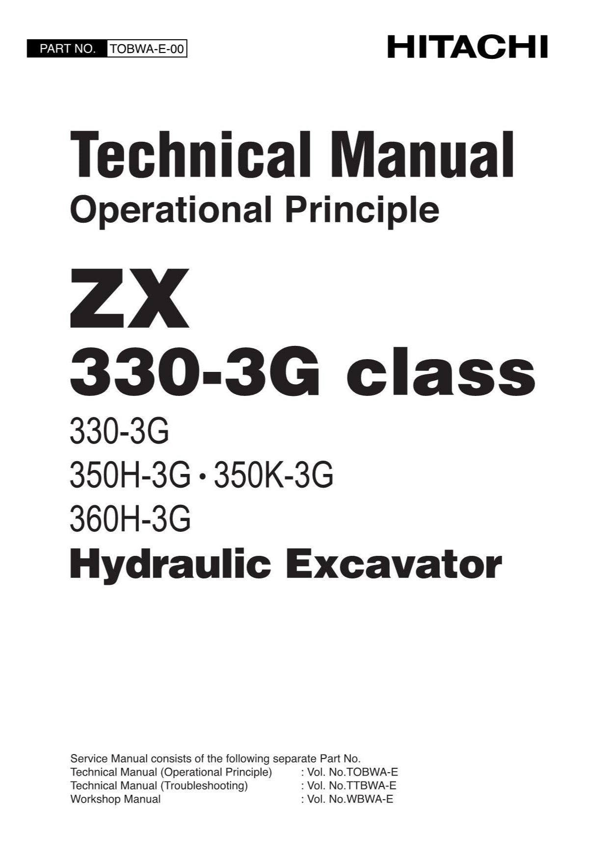 Hitachi ZX330-3G ZX350H-3G Excavator Operational Principle Service manual