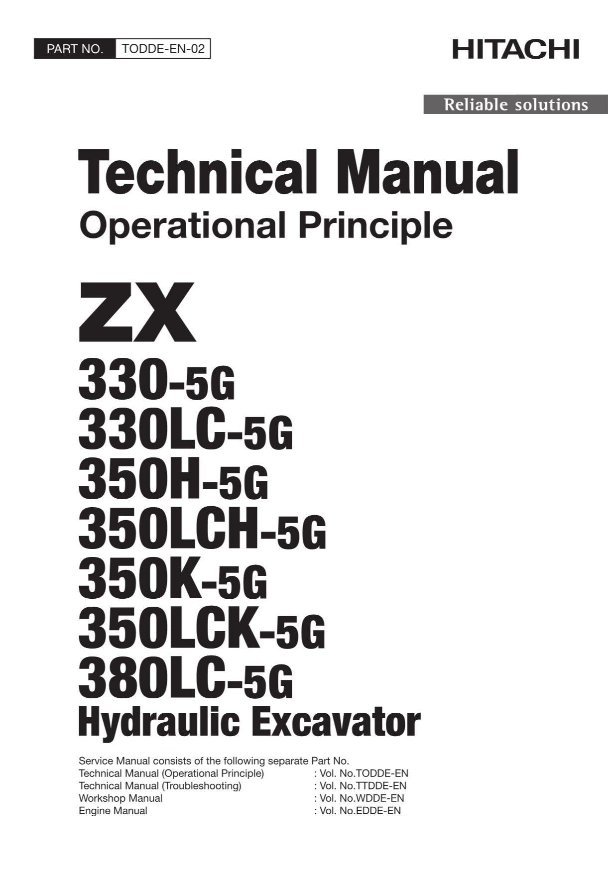 Hitachi ZX330-5G ZX330LC-5G ZX350H-5G Excavator Operat Principle Service manual