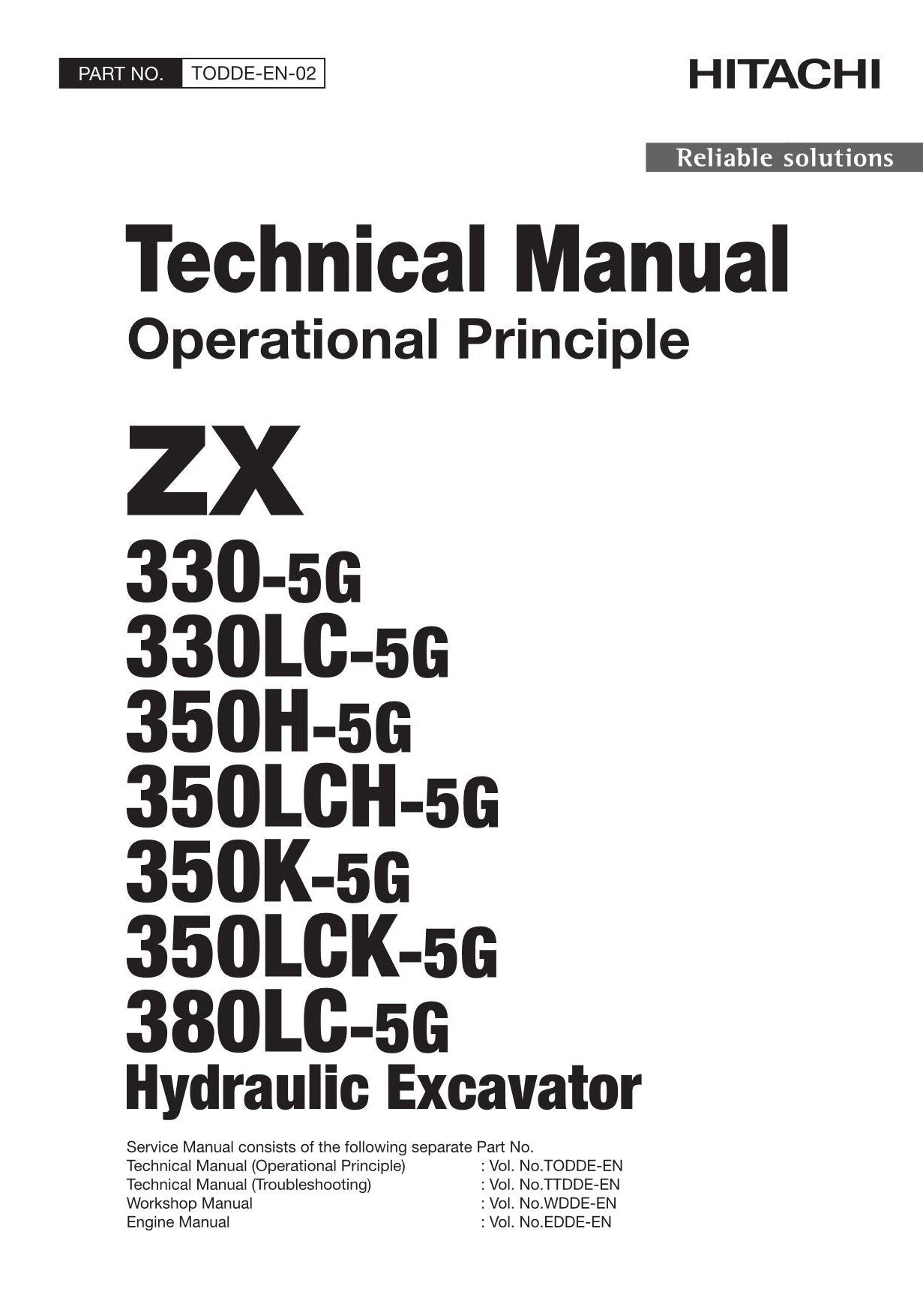 Hitachi 350LCH-5G 350K-5G Excavator Operational Principle Service manual