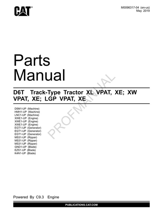 Caterpillar Cat D6T Track Type Tractor Parts Catalog Manual M0096317