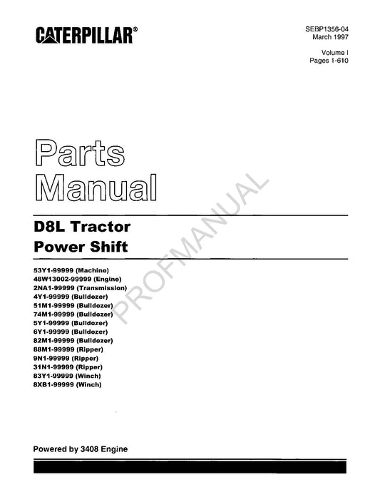 Catalogue de pièces détachées pour tracteur Caterpillar Cat D8L Power Shift SEBP1356