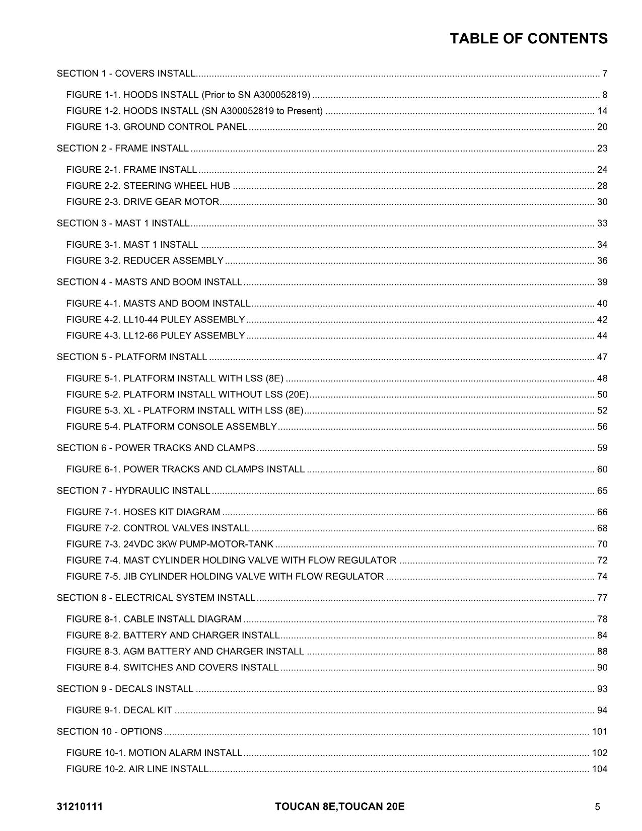 TOUCAN 20E 8E Vertical Lift Parts Catalog Manual 31210111 Multi language