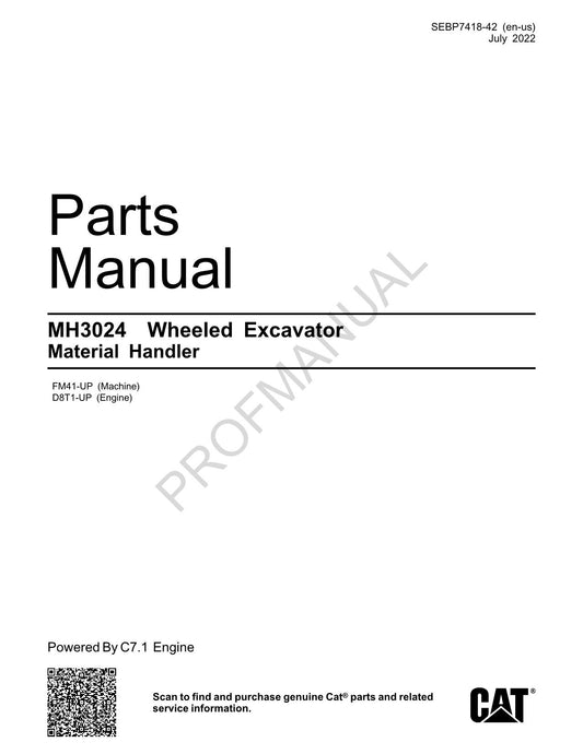 Caterpillar Cat MH3024 Wheeled Excavator Material Handler Parts Catalog Manual