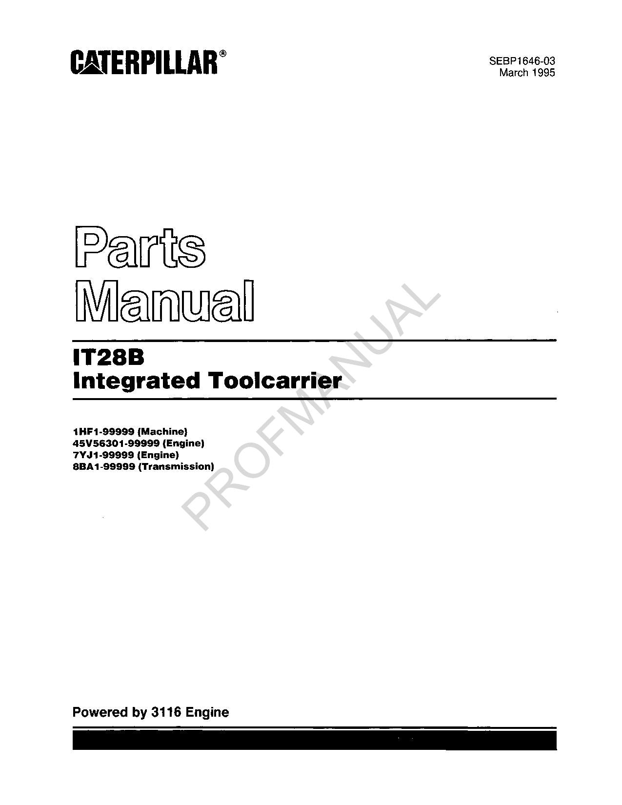 Caterpillar Cat IT28B Integrated Toolcarrier Parts Catalog Manual SEBP1646