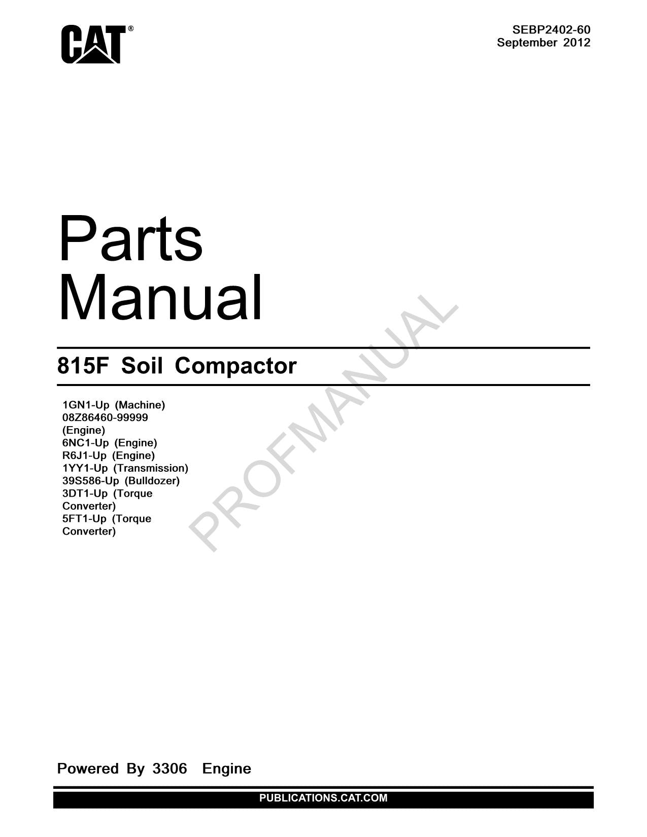 Catalogue de pièces détachées pour compacteur de sol Caterpillar Cat 815F SEBP2402