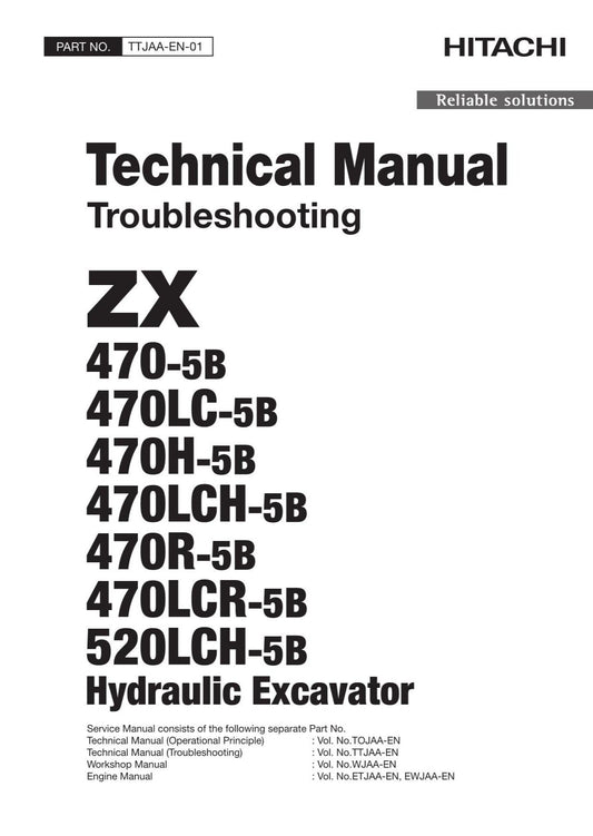 Hitachi ZX470-5B ZX470LC-5B ZX470H-5B Excavator Troubleshooting Service Manual