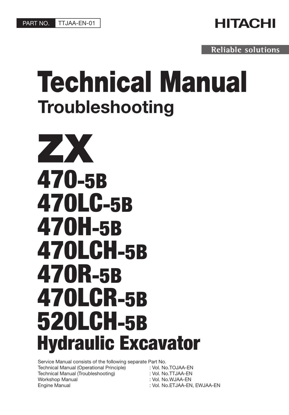 Hitachi ZX470LCR-5B ZX520LCH-5B Excavator Troubleshooting Service Manual Schemes