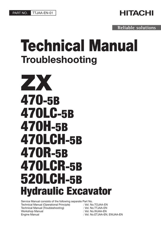 Hitachi ZX470LCR-5B ZX520LCH-5B Excavator Troubleshooting Service Manual Schemes