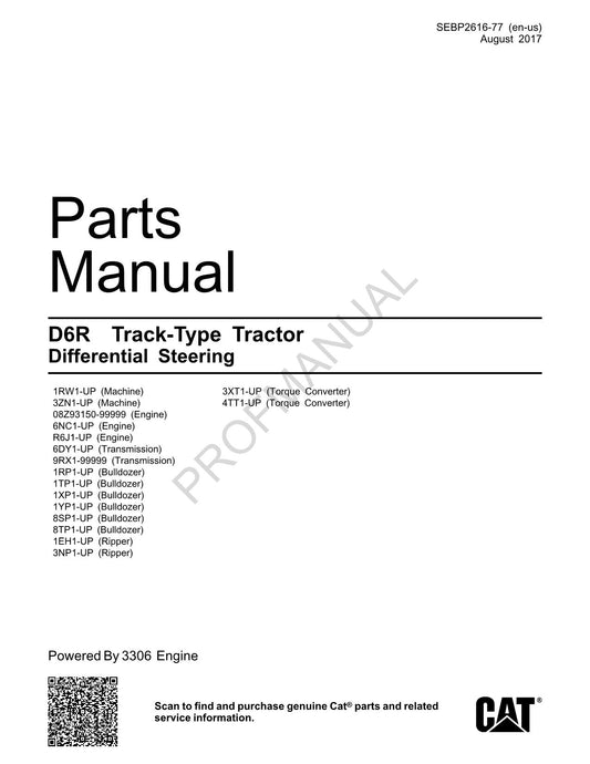 Catalogue de pièces détachées pour tracteur à chenilles Caterpillar Cat D6R SEBP2616