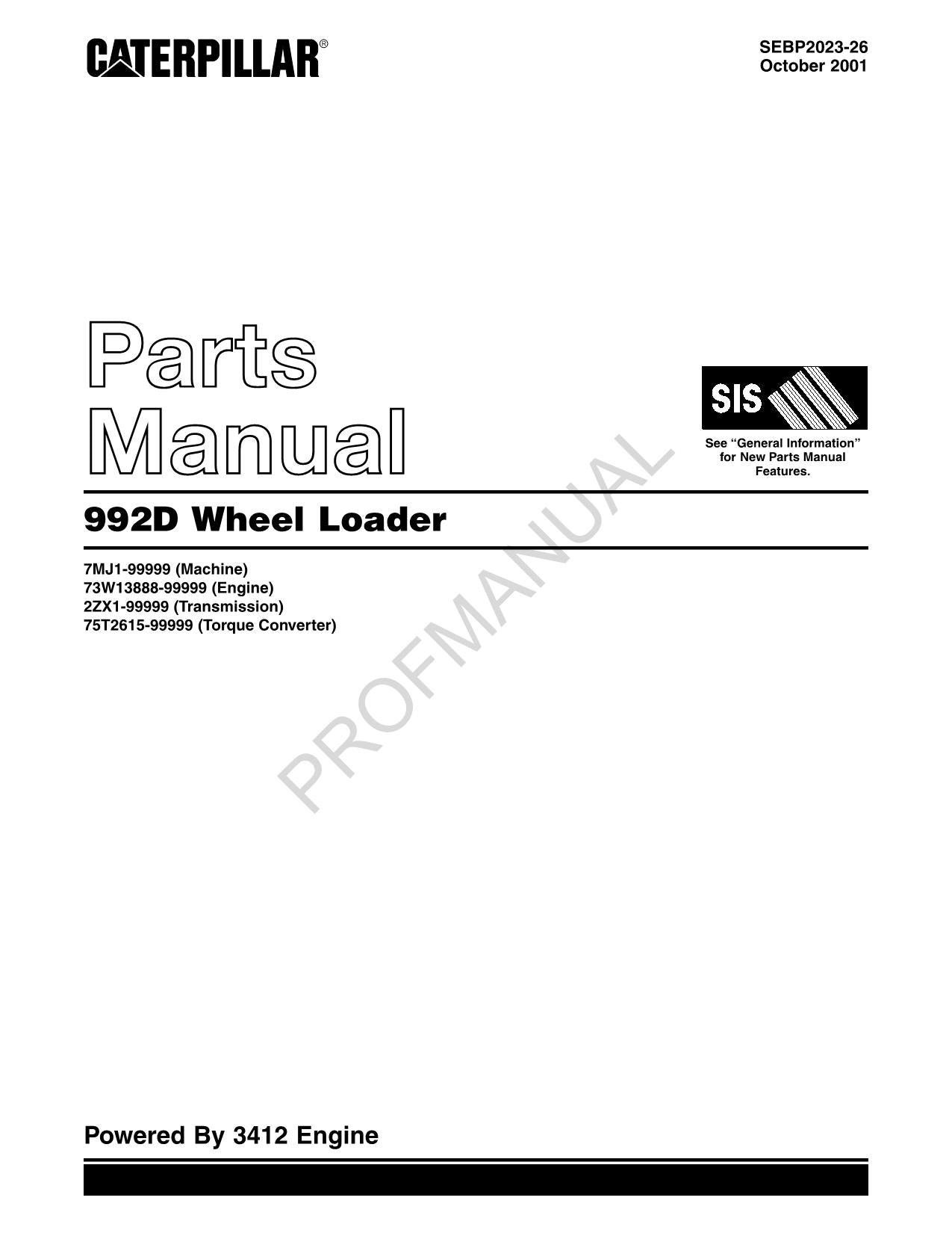 Caterpillar Cat 992D Wheel Loader Parts Catalog Manual SEBP2023