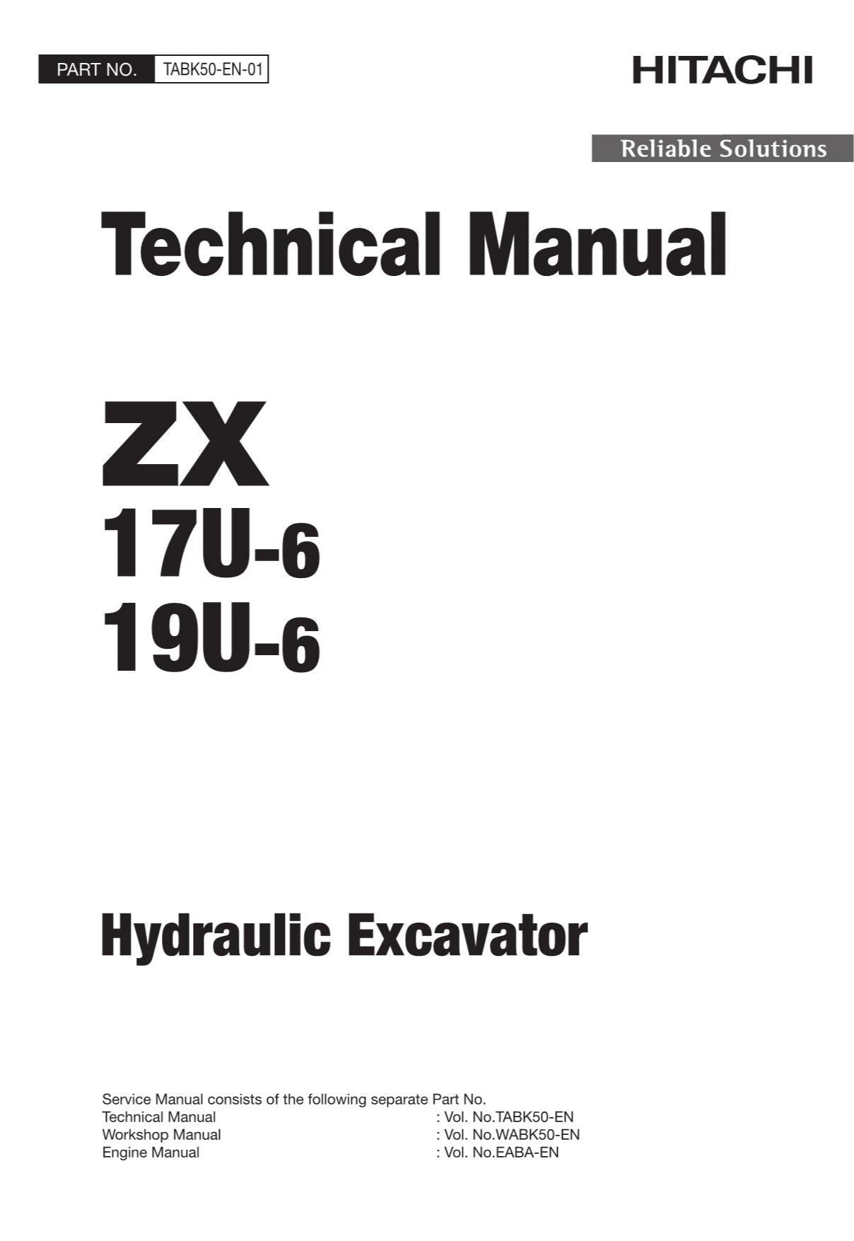 Hitachi ZX17U-6 ZX19U-6 Excavator Service Manual with Schemes