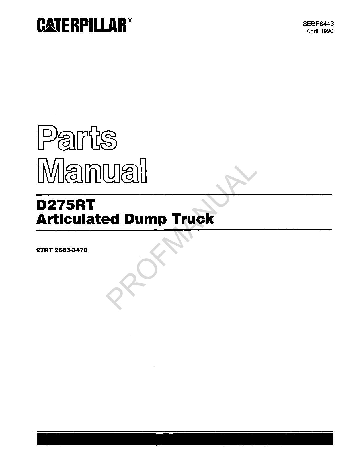 Caterpillar Cat D275RT Articulated Dump Truck Parts Catalog Manual SEBP8443