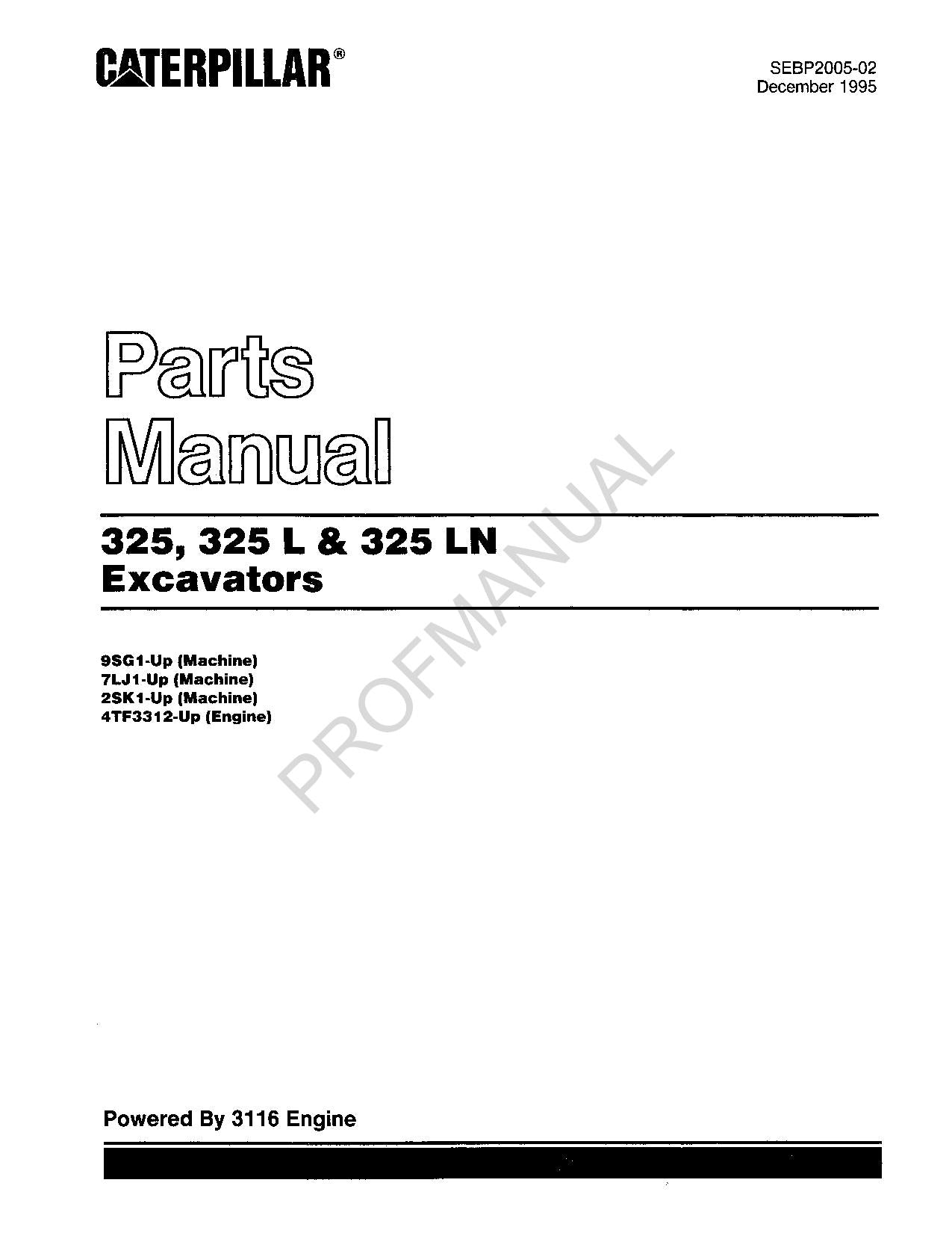 Manuel du catalogue des pièces détachées pour excavatrices Caterpillar Cat 325 325L 325LN