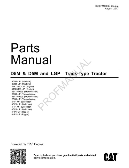 Catalogue de pièces détachées pour tracteur à chenilles Caterpillar Cat D5M D5M LGP SEBP2498