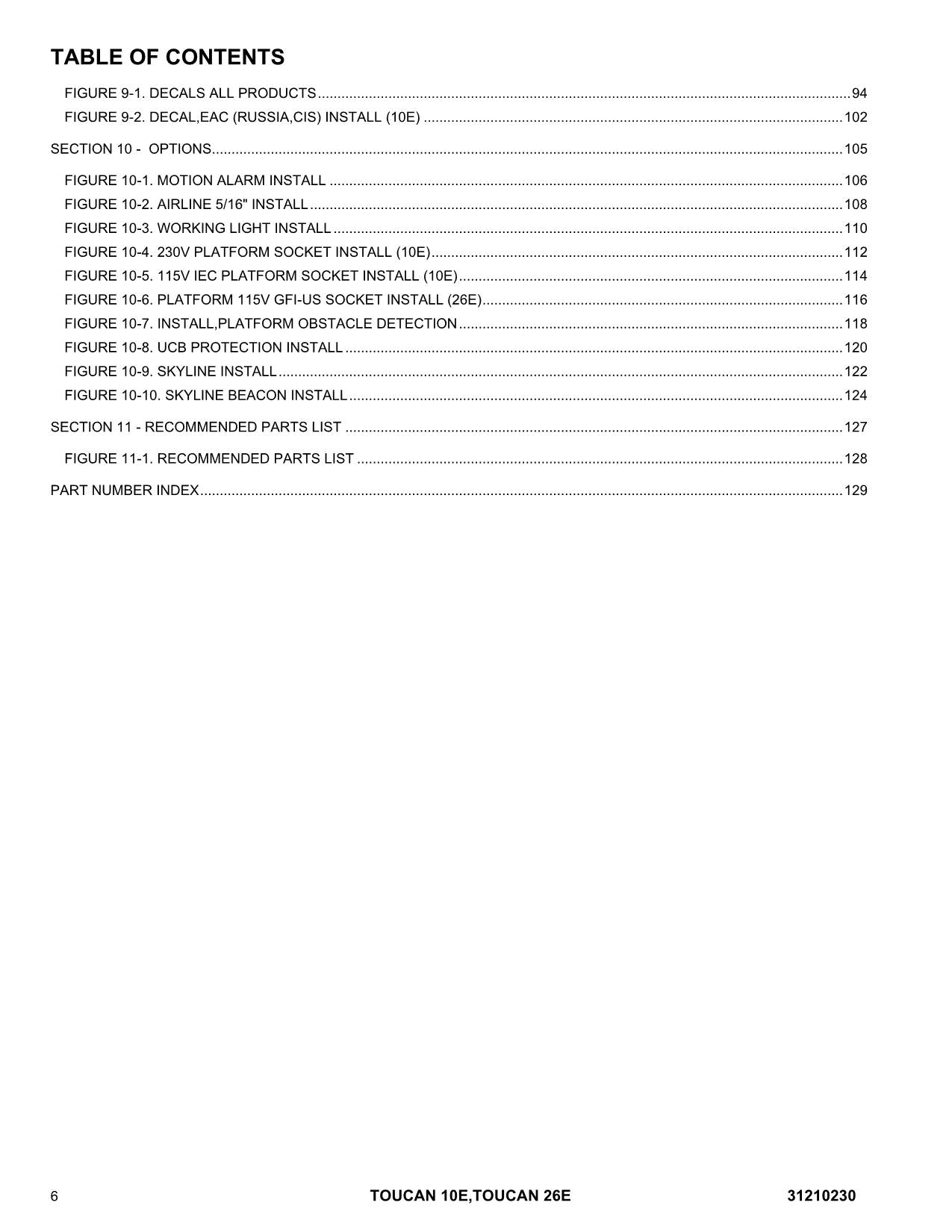 TOUCAN 10E 26E Vertical Lift Parts Catalog Manual 31210230 Multi language